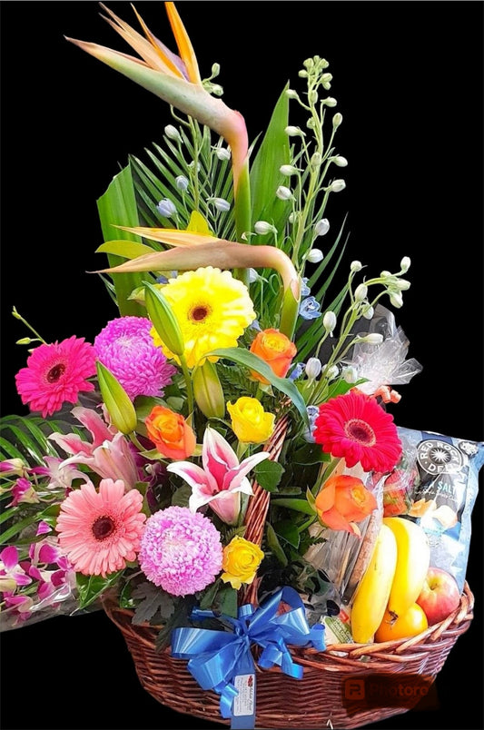 Basket of Bright Flower Gourmet Hamper