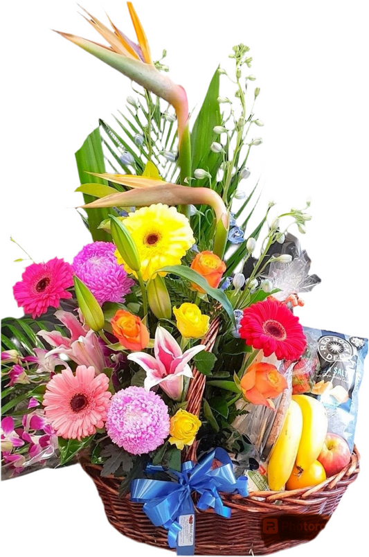 Basket of Bright Flower Gourmet Hamper