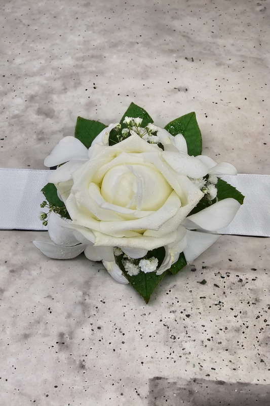 Single White Rose Wrist Corsage